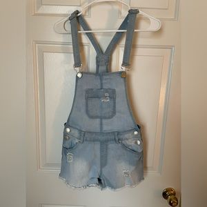 Light Wash Denim Overalls Shorts